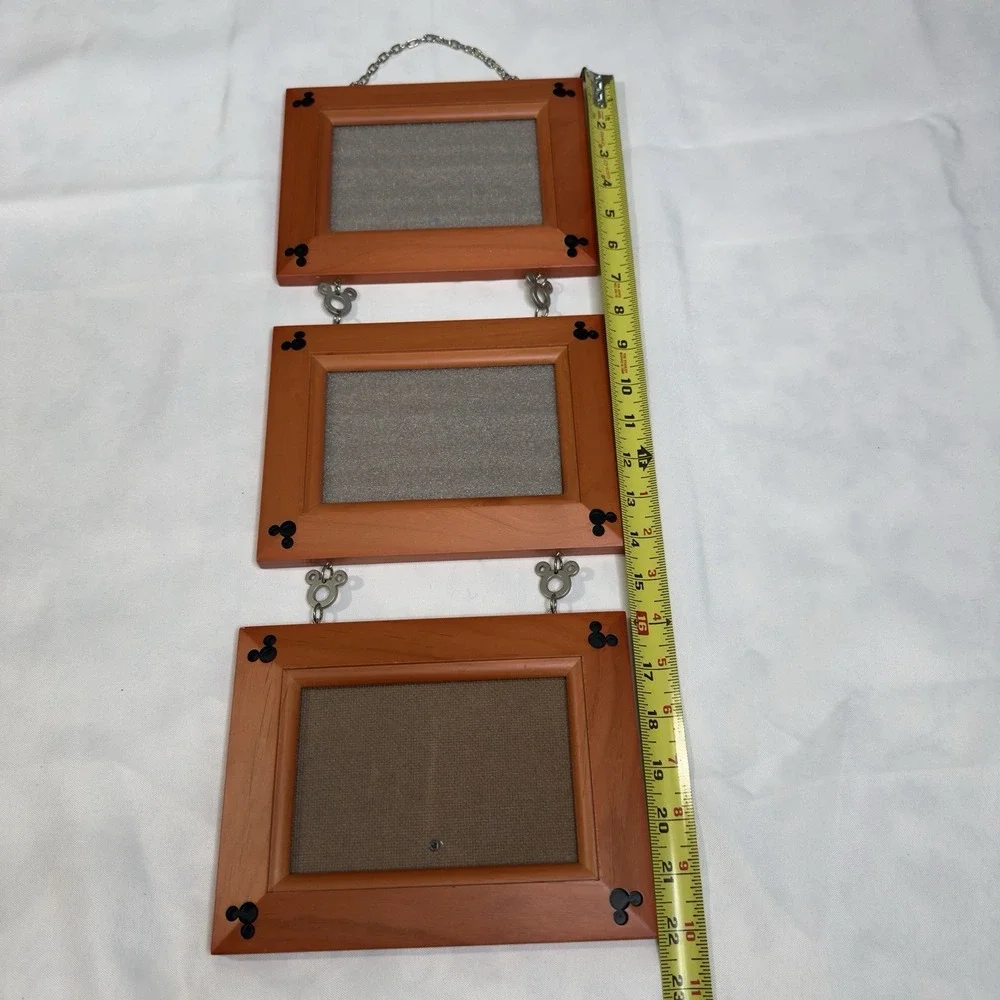 Disney Parks Wood Hanging Picture Frames 3 4x6 Mickey Mouse Charms Links Chain